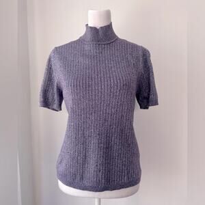 Vintage '00s Koret Purple Metallic Ribbed Short Sleeve Turtleneck Sweater